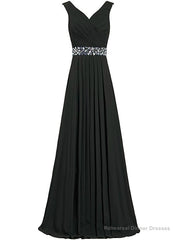 A-Line Chiffon V-neck Floor Length Bridesmaid Dress With Beading