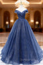 A-Line Dark Blue Tulle Long Evening Prom Dress, Blue Evening Dress