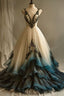 A-Line Deep V Neck Tulle Long Classy Prom Dress Embroidered Applique Classy Evening Dress