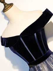 A-Line Elegant Floral Evening Prom Formal Evening Dress Off Shoulder Short Sleeve Sweep / Brush Train Tulle With Pleats Pattern / Print