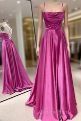 A-Line Fuchsia Evening Prom Dress Ruched Long Evening Dress Spaghetti Straps