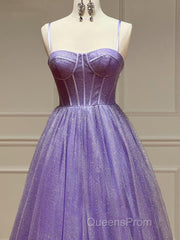 A Line Glitter Tulle Evening Prom Dress with Pockets