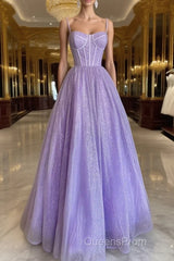 A Line Glitter Tulle Evening Prom Dress with Pockets
