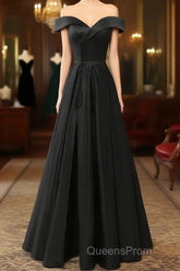 A-Line Green Off Shoulder Long Evening Prom Dress, Green Formal Evening Dress