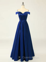 A-Line Green Off Shoulder Long Evening Prom Dress, Green Formal Evening Dress