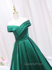 A-line Green Satin Sweetheart Evening Dress, Green Long Evening Dress Evening Prom Dress