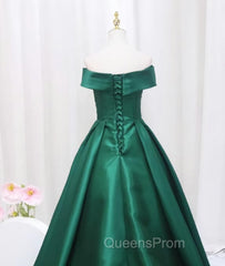 A-line Green Satin Sweetheart Evening Dress, Green Long Evening Dress Evening Prom Dress