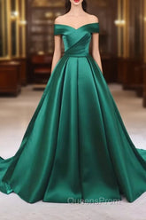 A-line Green Satin Sweetheart Evening Dress, Green Long Evening Dress Evening Prom Dress