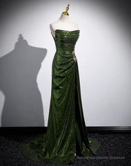 A-line Green Sequins Mermaid Long Party Dress, Mermaid Sequins Green Prom Dress