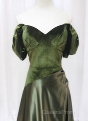 A-Line Green Sweetheart Velvet Long Party Dress, Green Evening Dress Evening Prom Dress