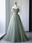 A-Line Green Tulle Long Classy Prom Dress, Green Classy Evening Dress