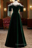 A-Line Green Velvet Spaghetti Straps Evening Prom Dress, Green Wedding Party Dress