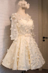 A-Line Half Sleeves Tulle Homecoming Dress With Appliques