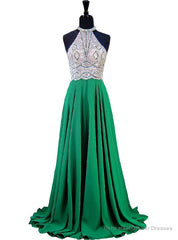 A-line Halter Sleeveless Beaded Floor Length Chiffon Prom Dress