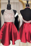 A-line Halter Sleeveless Satin Short/Mini Homecoming Dress With Beading Sequins
