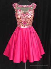 A-line Illusion Cap-sleeve Rhinestone Sweet Little Homecoming Dresses