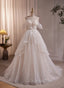 A-line Ivory Beaded Tulle Long Wedding Party Dress, Ivory Tulle Floor Length Evening Prom Dress
