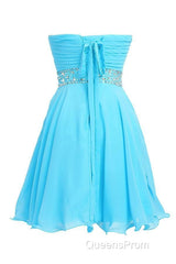 A-Line Knee Length Chiffon Blue Homecoming Dress With Crystals