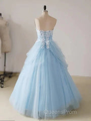 A-Line Lace Chicken Heart Collar Blue Long Ball Dress Sky Blue Evening Prom Dress