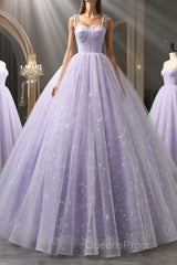A Line Lilac Tulle Long Evening Prom Dress, Lilac Long Formal Evening Dress