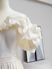 A-Line Off Shoulder Beige Taffeta Long Evening Prom Dress, Beige Evening Dress