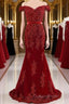 A Line Off Shoulder Burgundy Lace Evening Prom Dress, Burgundy Lace Formal Dress, Bridesmaid Dress