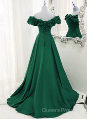 A-Line Off Shoulder Floor Length A-Line Long Evening Prom Dress, Green Sweetheart Party Dress