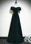 A-Line Off Shoulder Green Velvet Simple Party Dress, Green Classy Prom Dress Classy Dress