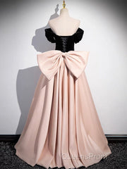 A-Line Off Shoulder Satin Champagne Long Evening Prom Dress, Champagne Long Evening Dress