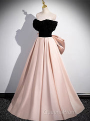 A-Line Off Shoulder Satin Champagne Long Evening Prom Dress, Champagne Long Evening Dress