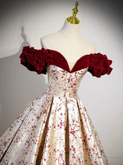 A-Line Off Shoulder Satin Champagne Long Prom Dress, Champagne Long Formal Dress