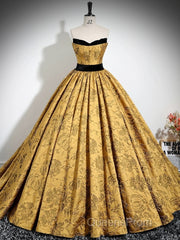 A-Line Off Shoulder Satin Gold Long Evening Prom Dress, Gold Long Formal Dress
