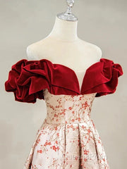 A-Line Off Shoulder Satin Long Evening Prom Dress Evening Dress Elegant Beautiful