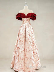 A-Line Off Shoulder Satin Long Evening Prom Dress Evening Dress Elegant Beautiful