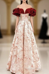 A-Line Off Shoulder Satin Long Evening Prom Dress Evening Dress Elegant Beautiful