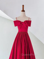 A-Line Off Shoulder Satin Red Long Evening Prom Dress, Red Evening Dress