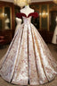 A-Line Off Shoulder Satin/Velvet Champagne Long Evening Prom Dress, Champagne Long Evening Dress