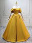 A-Line Off Shoulder Satin Yellow Long Classy Prom Dress, Yellow Long Prom Dress