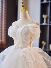 A-Line Off Shoulder Tulle Lace Short Evening Prom Dress, White Homecoming Dress