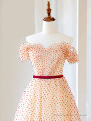 A-Line Off Shoulder Tulle Long Prom Dress, Champagne Formal Dress