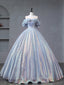 A-Line Off Shoulder Tulle Sequin Blue Purple Long Evening Prom Dress, Sequin Evening Dress