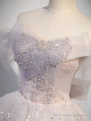 A-line Off Shoulder Tulle Sequin Light Pink Long Prom Dress,Sequin Long Evening Dress