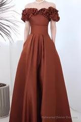 A line Off The Shoulder Satin Party Dress Long Prom Dress