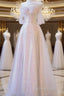A Line Off The Shoulder Tulle Pink Evening Prom Dress Evening Dress
