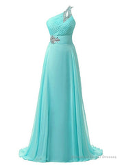 A-Line One Shoulder Chiffon Pleats Crystal Bridesmaid Dress