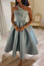 Cute One Shoulder Satin Lace Short Classy Prom Dress, A-Line Party Dress
