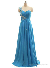 A-Line One Shoulder Pleats Beading Bridesmaid Dress