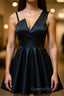 A Line One Shoulder Short Black Evening Prom Dress, Short Black One Shoulder Formal Graduation Dress