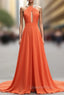 A-Line Orange Chiffon Halter Cut Out Backless Evening Prom Dress