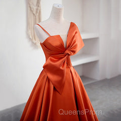 A Line Orange Satin Evening Prom Dress Sweet Bow Birthday Party Dress